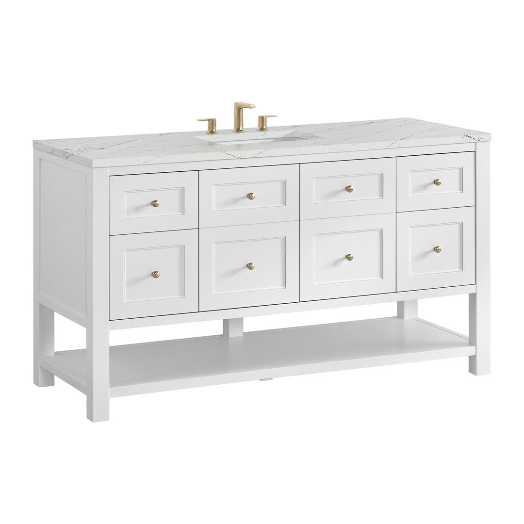 Breckenridge 60" Single Vanity, Bright White, w/ 3 CM Ethereal Noctis Quartz Top