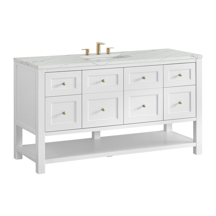 Breckenridge 60" Single Vanity, Bright White, w/ 3 CM Ethereal Noctis Quartz Top