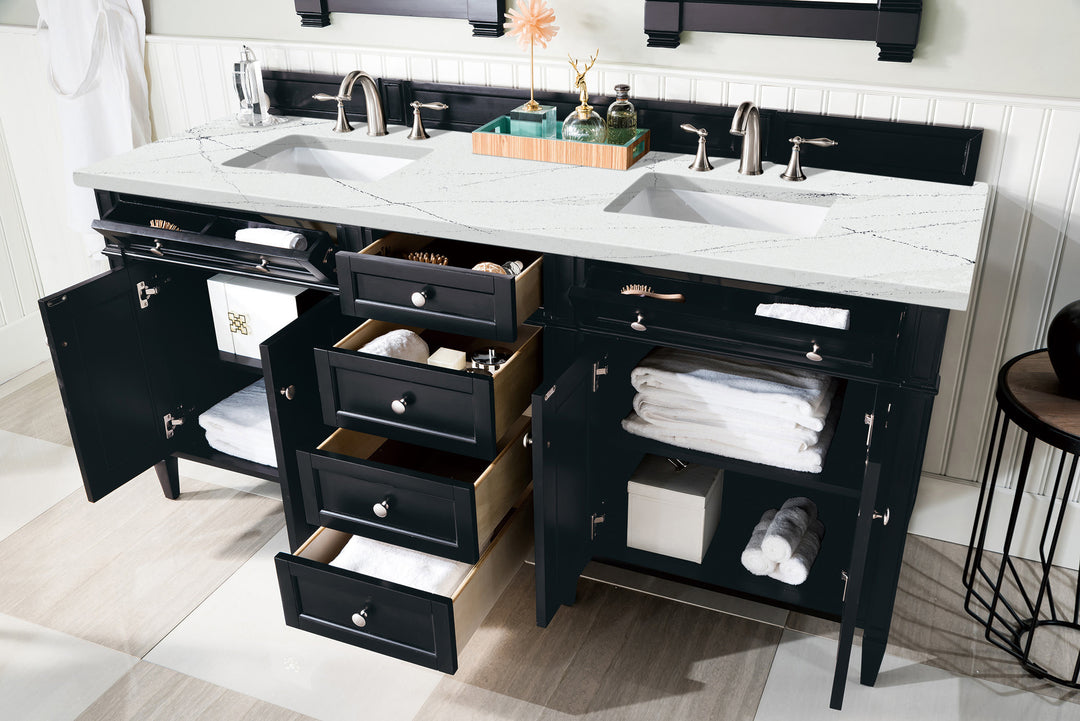 Brittany 72" Double Vanity, Black Onyx w/ 3 CM Ethereal Noctis Silestone Top