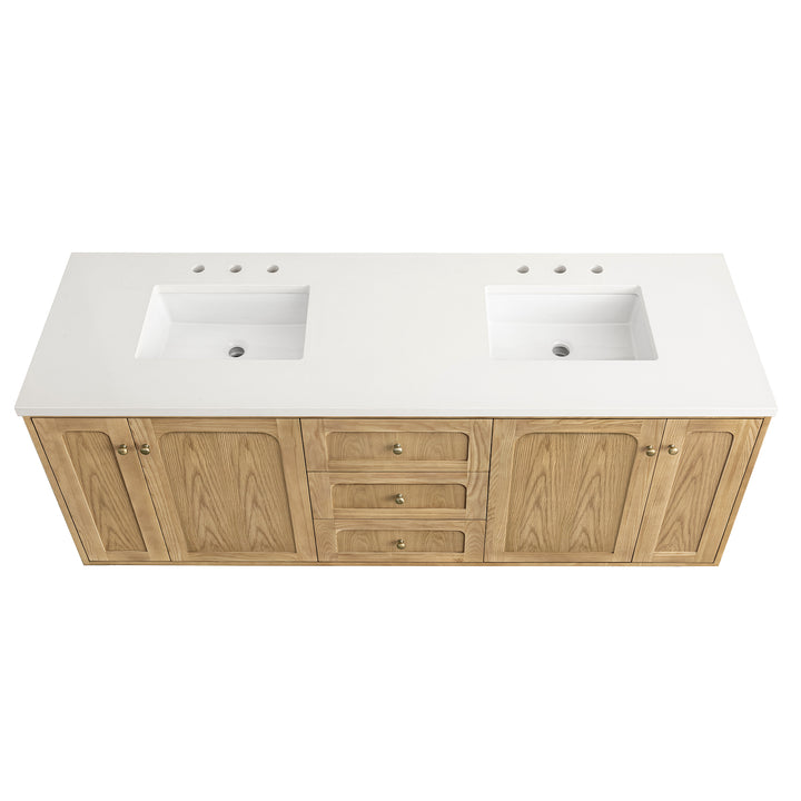 Laurent 72" Double Vanity, Light Natural Oak w/ 3 CM White Zeus Top