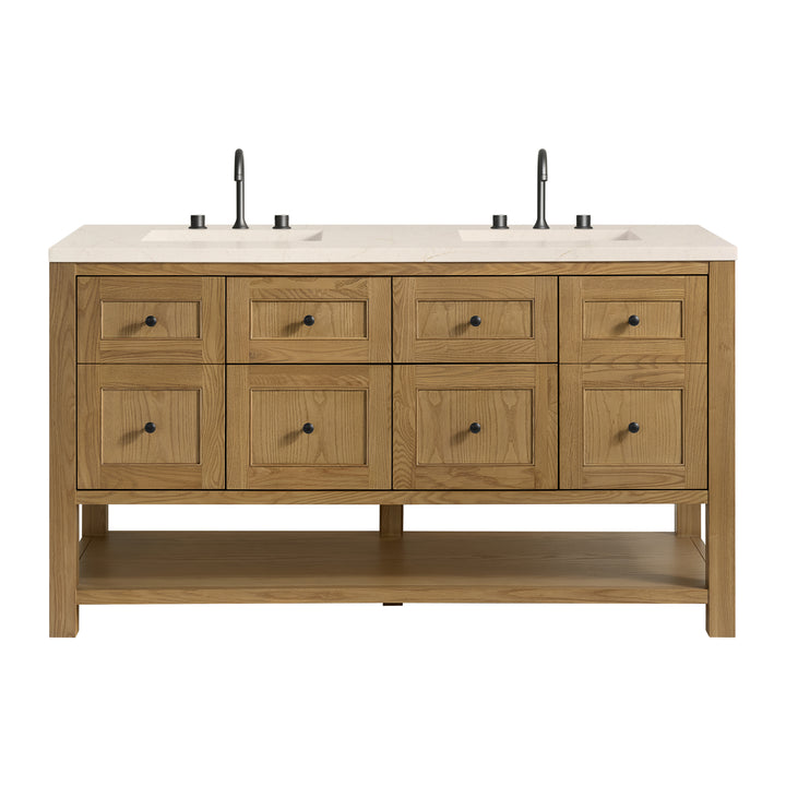 Breckenridge 60" Double Vanity, Light Natural Oak, w/ 3 CM Eternal Marfil Quartz Top