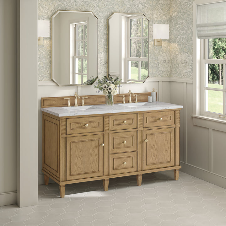 Lorelai 60" Double Vanity, Light Natural Oak w/ 3 CM Ethereal Noctis Silestone Top w/FreePower Wireless Charger
