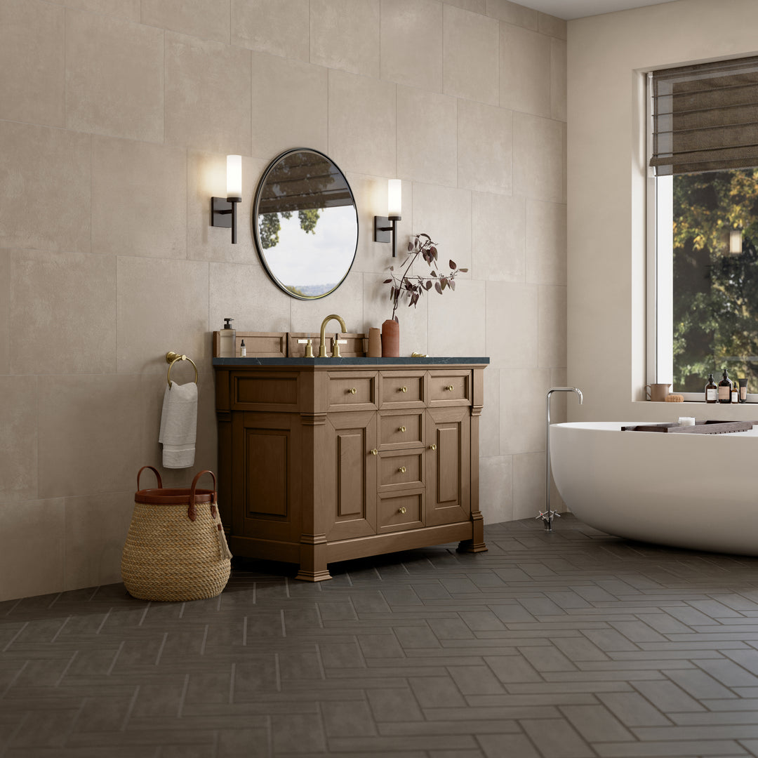 Brookfield 48" Single Vanity, Pecan w/3 CM Charcoal Soapstone Silestone® Top