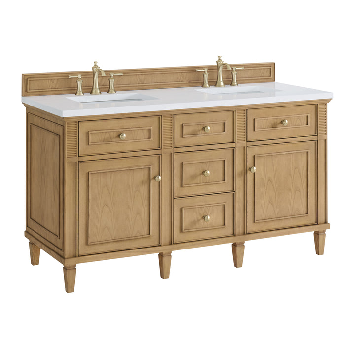 Lorelai 60" Double Vanity, Light Natural Oak w/ 3 CM White Zeus Silestone Top