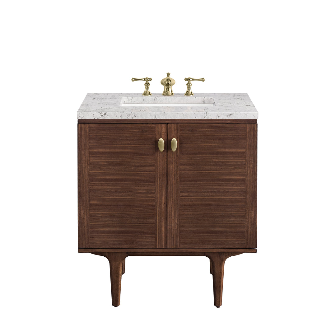 Amberly 30" Single Vanity, Mid-Century Walnut w/ 3 CM Eternal Jasmine Pearl Top