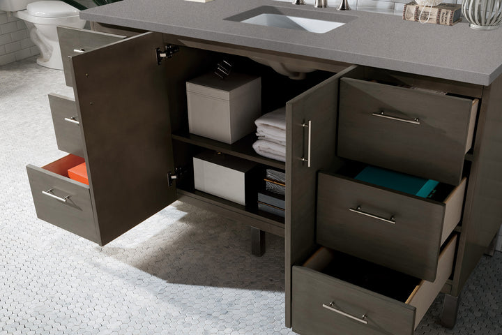 Metropolitan 60" Single Vanity, Silver Oak w/ 3 CM Grey Expo Silestone Top