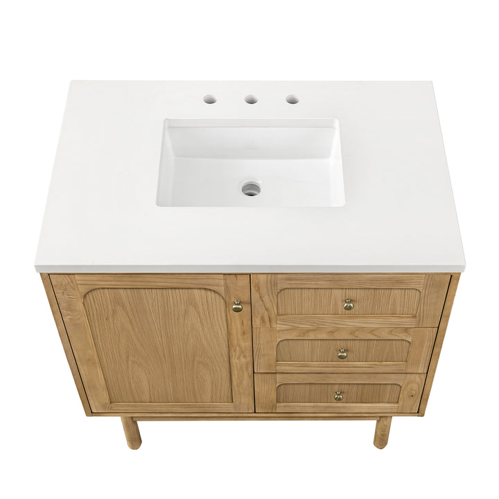 Laurent 36" Single Vanity, Light Natural Oak w/ 3 CM White Zeus Top