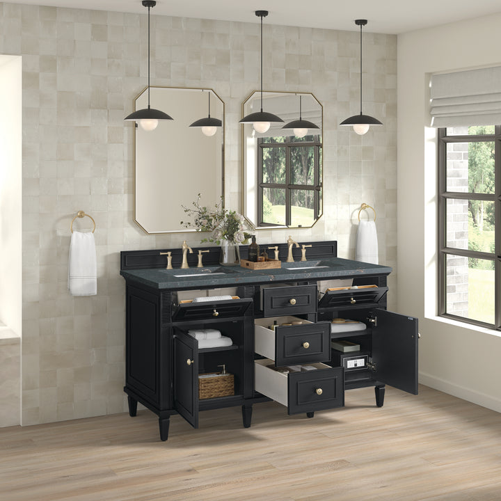 Lorelai 60" Double Vanity, Black Onyx w/ 3 CM Parisien Bleu Silestone Top