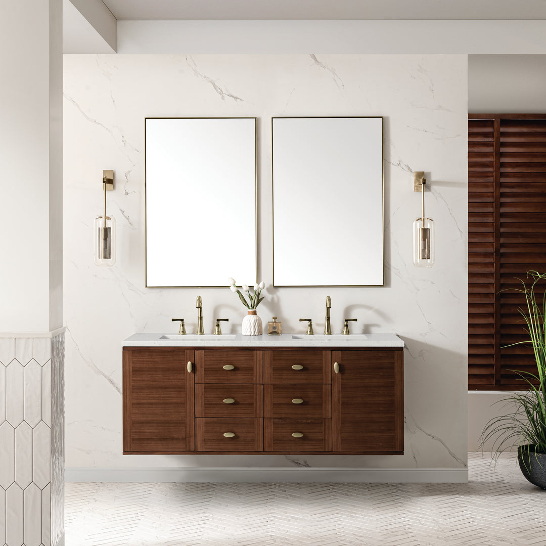 Amberly 60" Double Vanity, Mid-Century Walnut w/ 3 CM Lime Delight Top