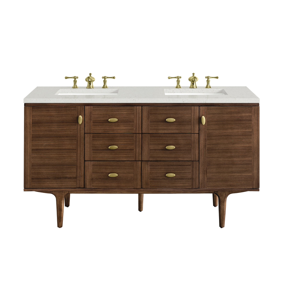 Amberly 60" Double Vanity, Mid-Century Walnut w/ 3 CM Lime Delight Top