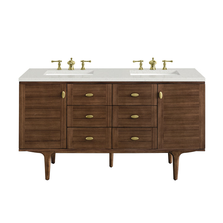 Amberly 60" Double Vanity, Mid-Century Walnut w/ 3 CM Lime Delight Top