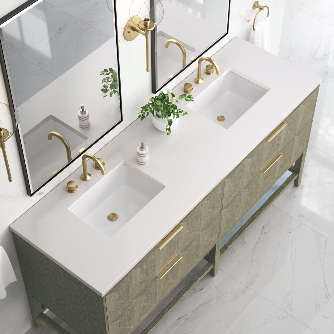 Emmeline 72" Double Vanity, Pebble Oak w/ 3 CM White Zeus Top