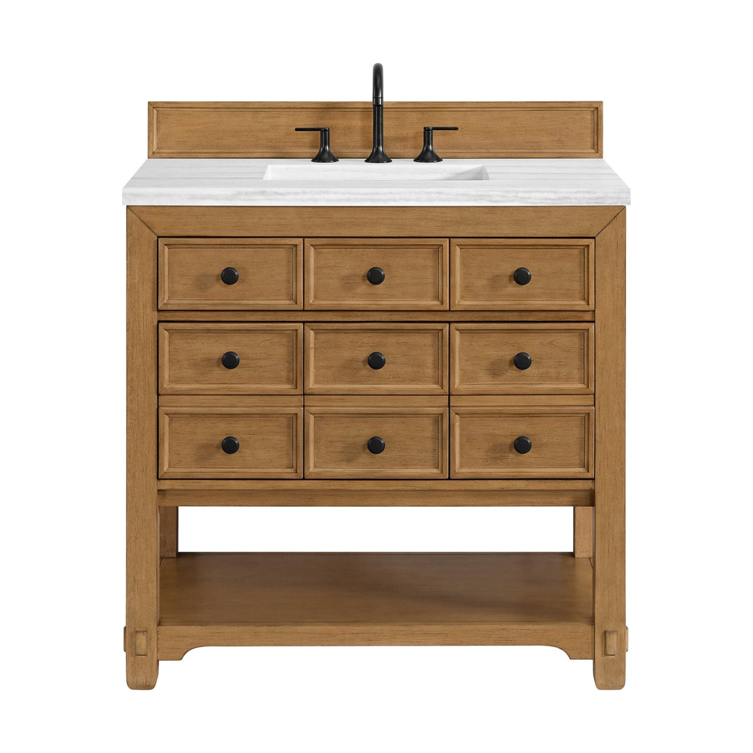 Malibu 36" Single Vanity, Amber Birch w/ 3 CM Arctic Fall Top