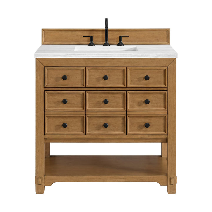Malibu 36" Single Vanity, Amber Birch w/ 3 CM Arctic Fall Top
