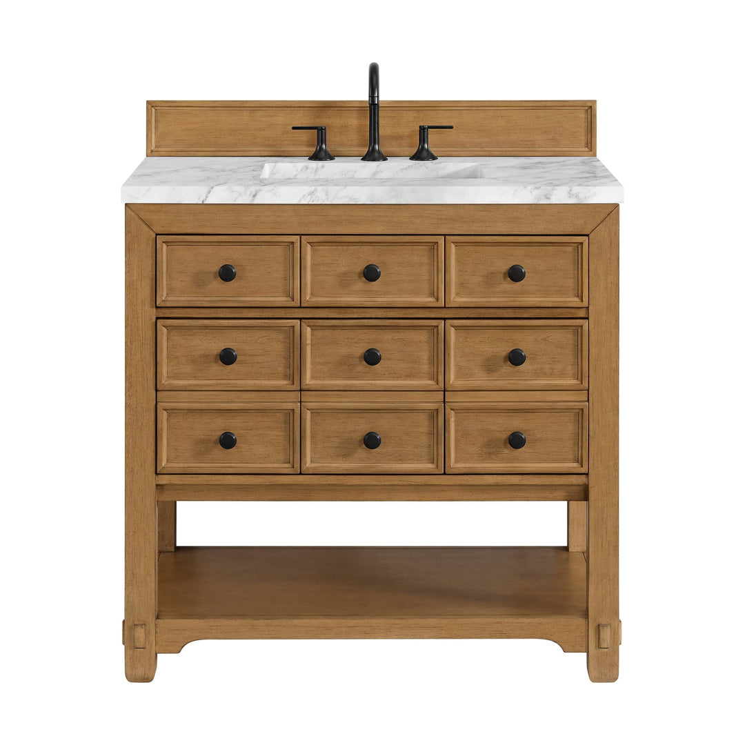 Malibu 36" Single Vanity, Amber Birch w/ 3 CM Carrara Marble Top
