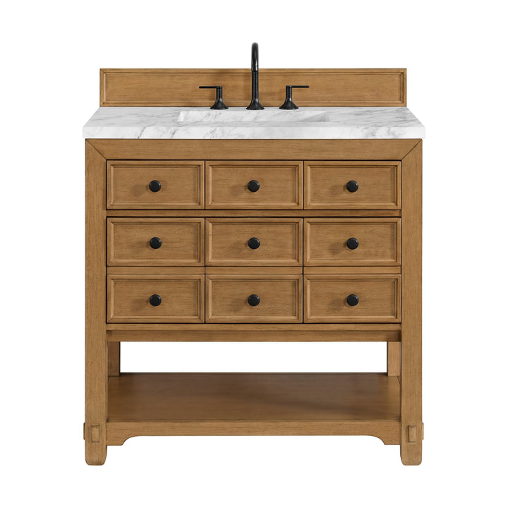 Malibu 36" Single Vanity, Amber Birch w/ 3 CM Carrara Marble Top