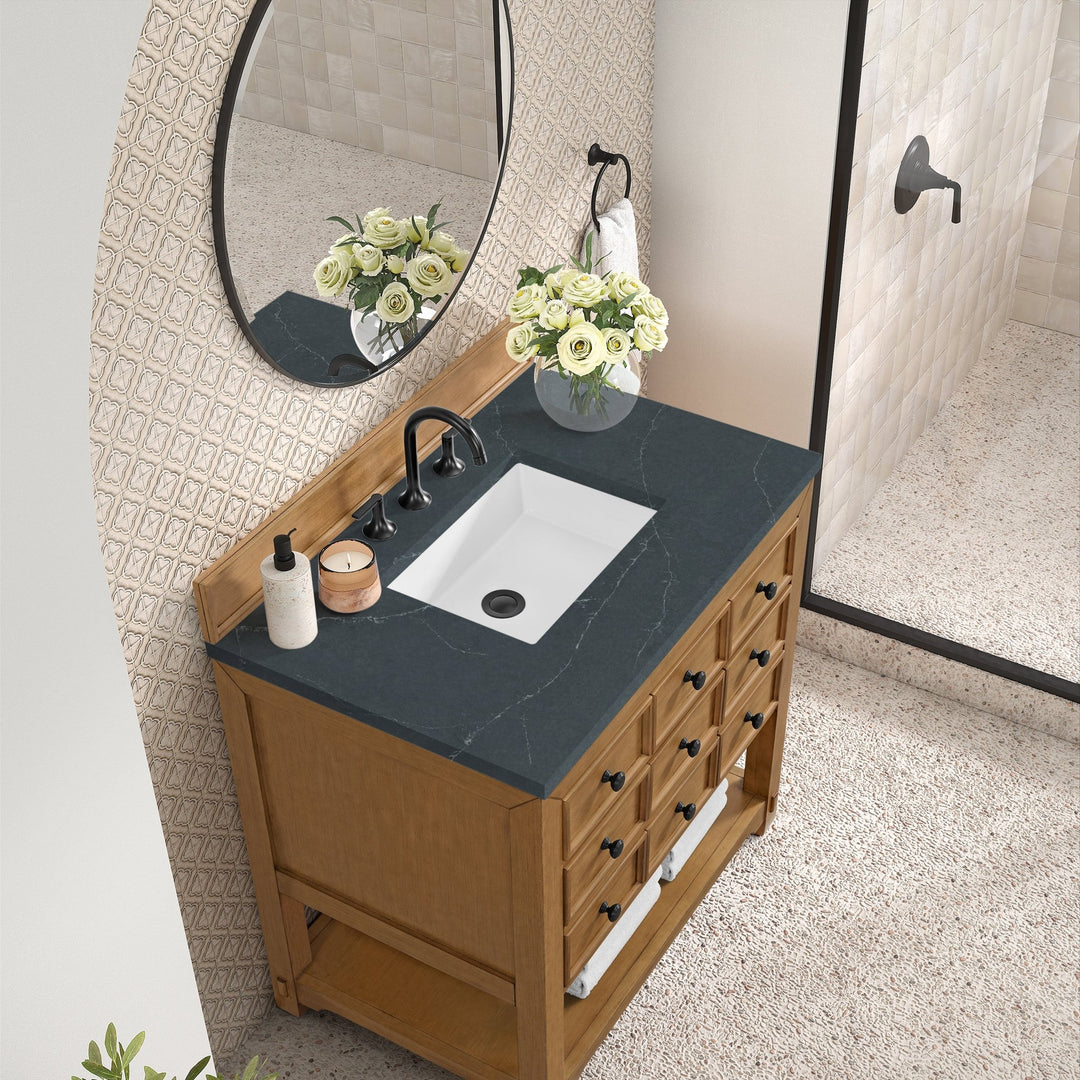 Malibu 36" Single Vanity, Amber Birch w/ 3 CM Charcoal Soapstone Top