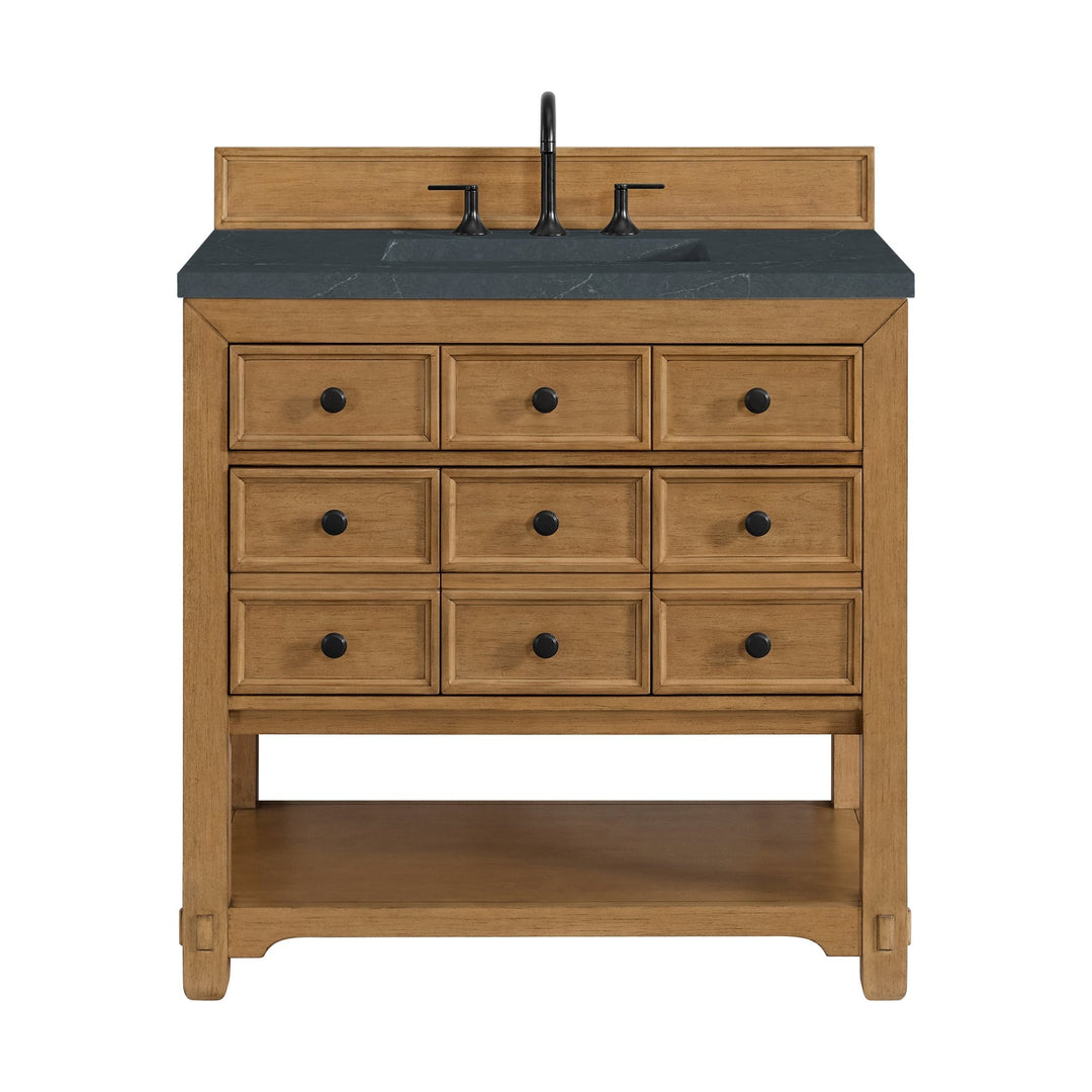 Malibu 36" Single Vanity, Amber Birch w/ 3 CM Charcoal Soapstone Top