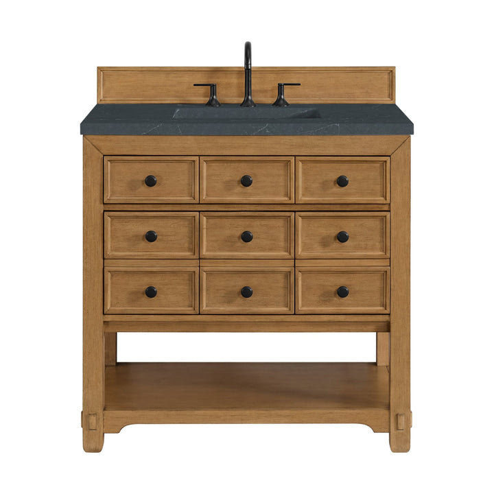 Malibu 36" Single Vanity, Amber Birch w/ 3 CM Charcoal Soapstone Top