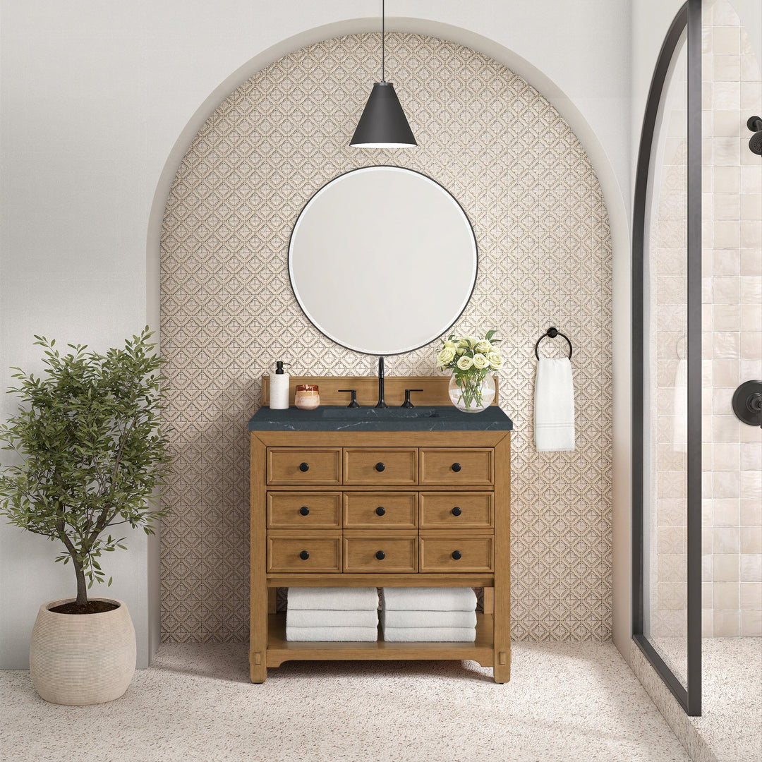 Malibu 36" Single Vanity, Amber Birch w/ 3 CM Charcoal Soapstone Top