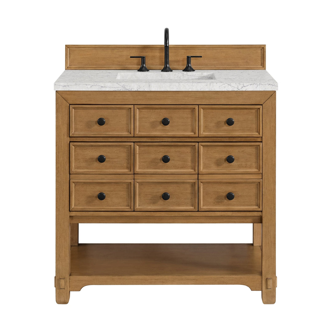 Malibu 36" Single Vanity, Amber Birch w/ 3 CM Eternal Jasmine Pearl Top