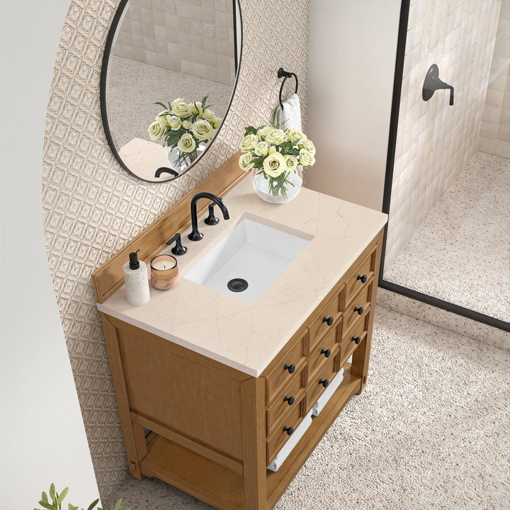 Malibu 36" Single Vanity, Amber Birch w/ 3 CM Eternal Marfil Top