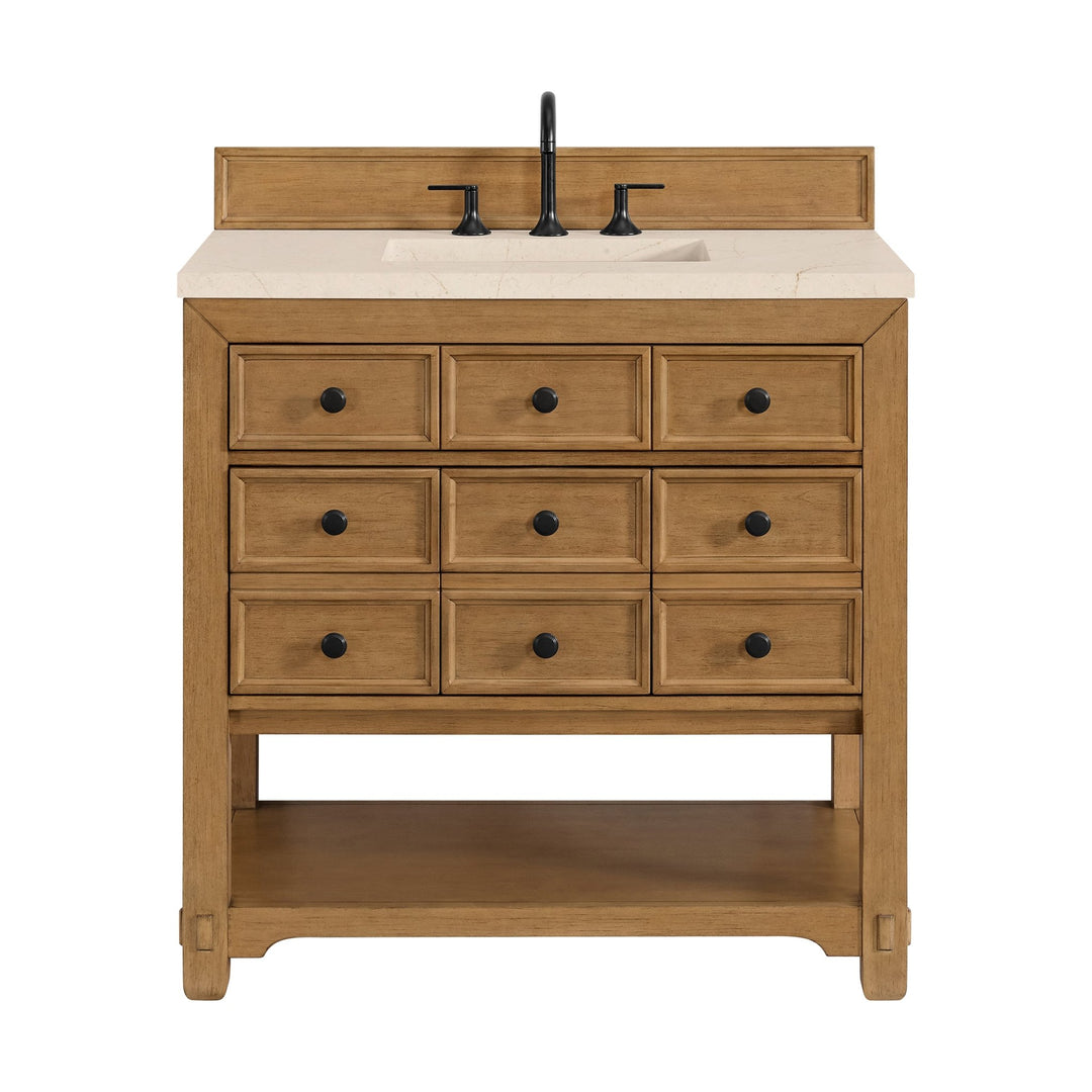 Malibu 36" Single Vanity, Amber Birch w/ 3 CM Eternal Marfil Top