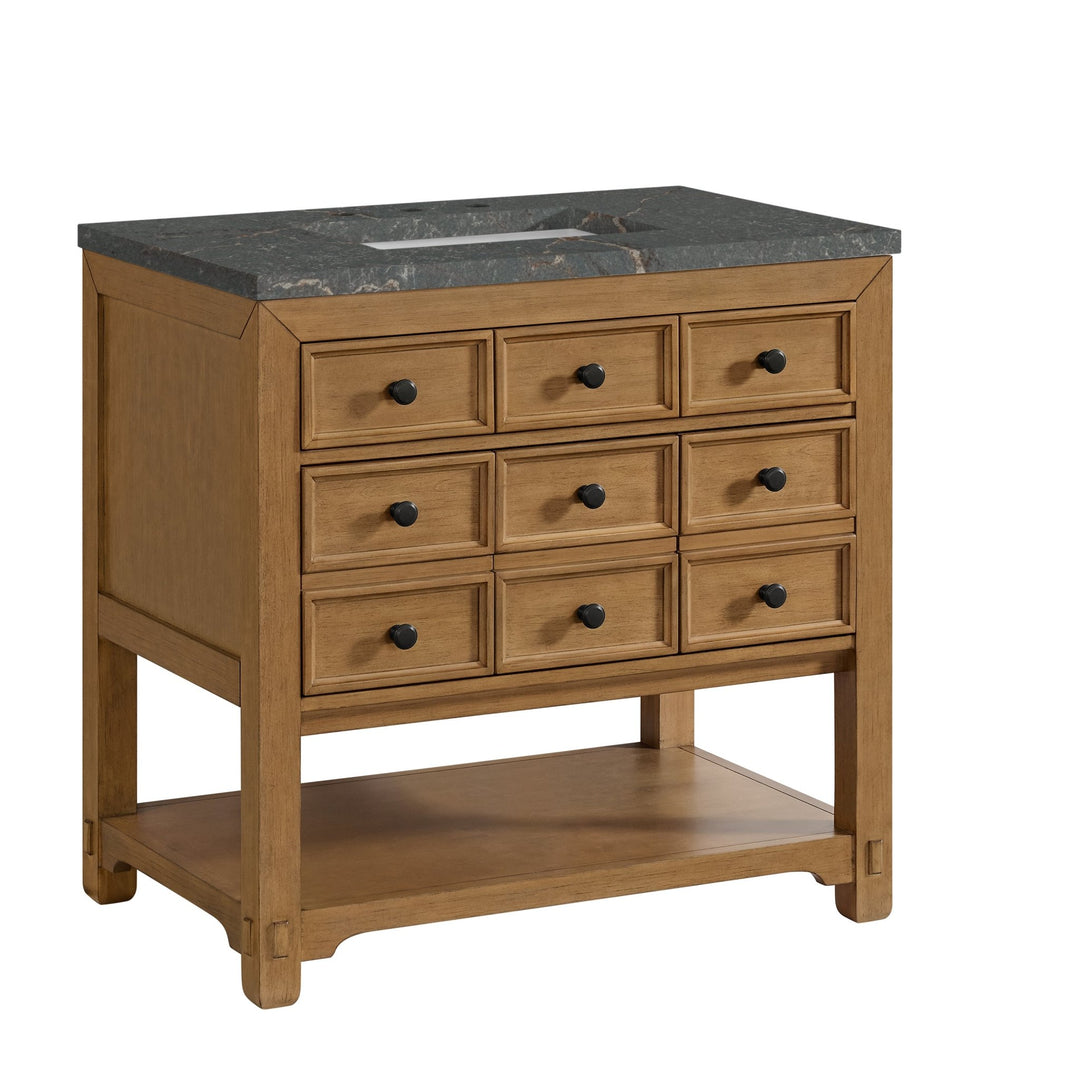 Malibu 36" Single Vanity, Amber Birch w/ 3 CM Parisien Bleu Top