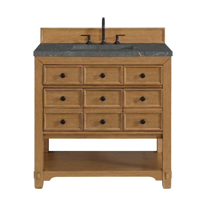 Malibu 36" Single Vanity, Amber Birch w/ 3 CM Parisien Bleu Top