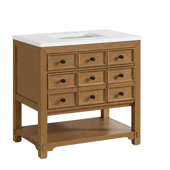 Malibu 36" Single Vanity, Amber Birch w/ 3 CM White Zeus Top