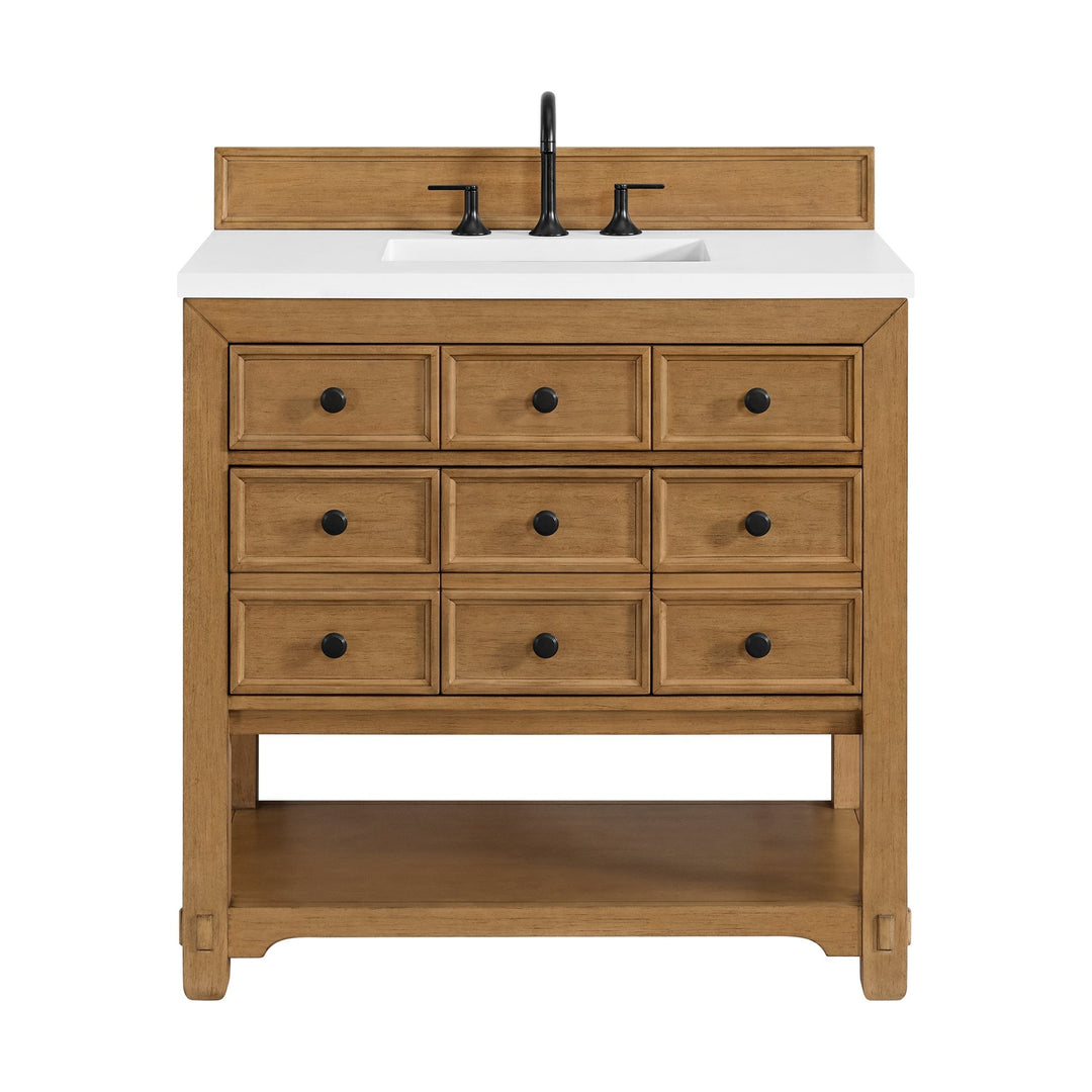 Malibu 36" Single Vanity, Amber Birch w/ 3 CM White Zeus Top