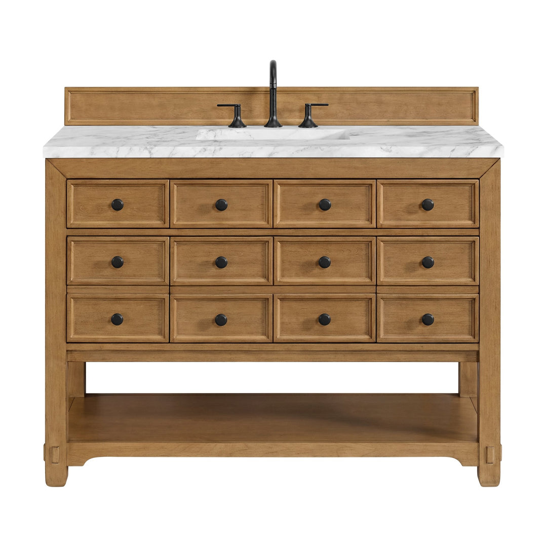 Malibu 48" Single Vanity, Amber Birch w/ 3 CM Carrara White Marble Top
