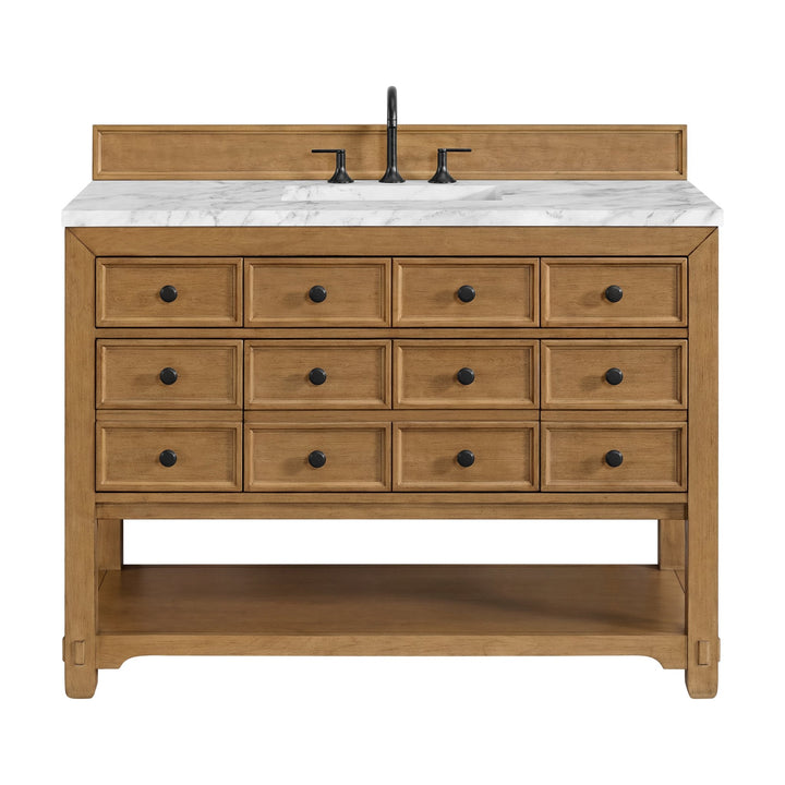 Malibu 48" Single Vanity, Amber Birch w/ 3 CM Carrara White Marble Top