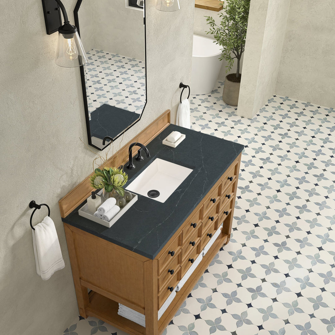 Malibu 48" Single Vanity, Amber Birch w/ 3 CM Charcoal Soapstone Silestone Top