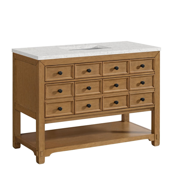 Malibu 48" Single Vanity, Amber Birch w/ 3 CM Eternal Jasmine Pearl Silestone Top