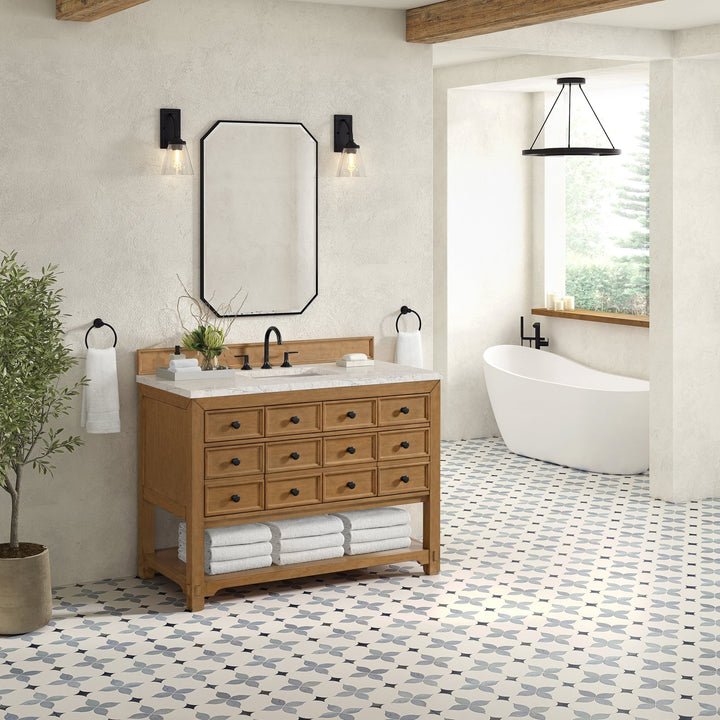 Malibu 48" Single Vanity, Amber Birch w/ 3 CM Eternal Jasmine Pearl Silestone Top