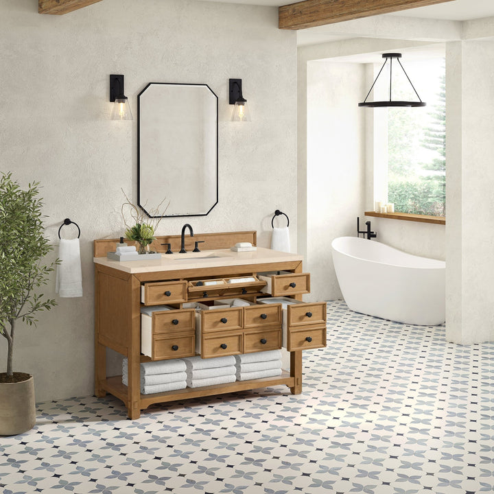 Malibu 48" Single Vanity, Amber Birch w/ 3 CM Eternal Marfil Silestone Top