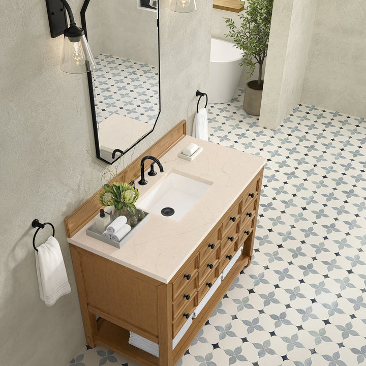 Malibu 48" Single Vanity, Amber Birch w/ 3 CM Eternal Marfil Silestone Top