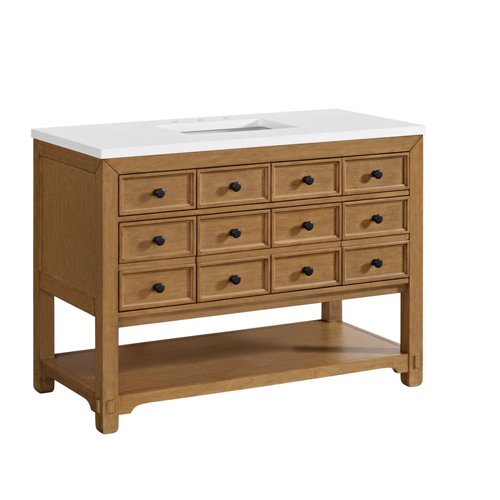 Malibu 48" Single Vanity, Amber Birch w/ 3 CM White Zeus Silestone Top