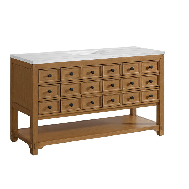 Malibu 60" Single Vanity, Amber Birch w/ 3 CM Arctic Fall Top