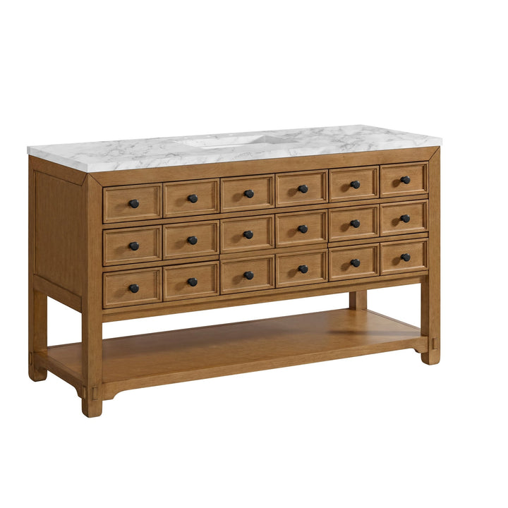 Malibu 60" Single Vanity, Amber Birch w/ 3 CM Carrara Marble Top