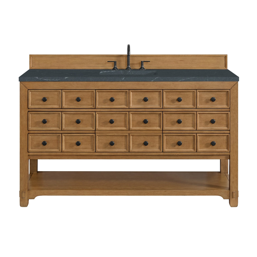 Malibu 60" Single Vanity, Amber Birch w/ 3 CM Charcoal Soapstone Top