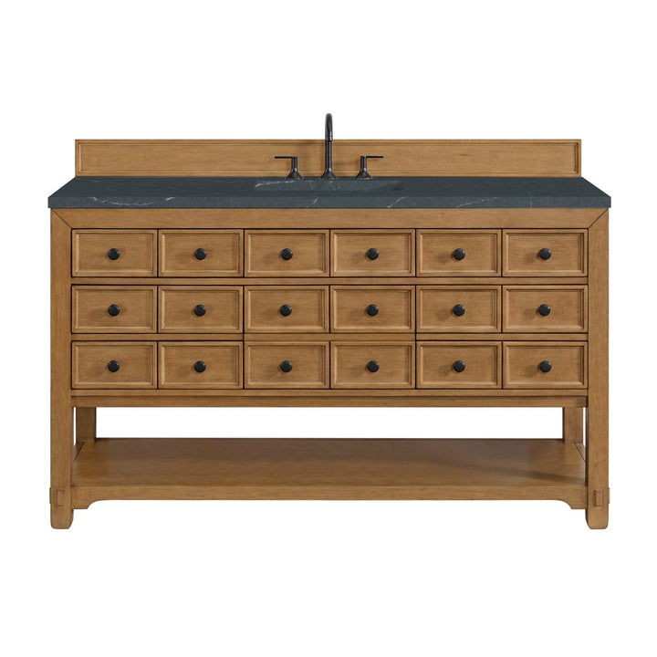 Malibu 60" Single Vanity, Amber Birch w/ 3 CM Charcoal Soapstone Top