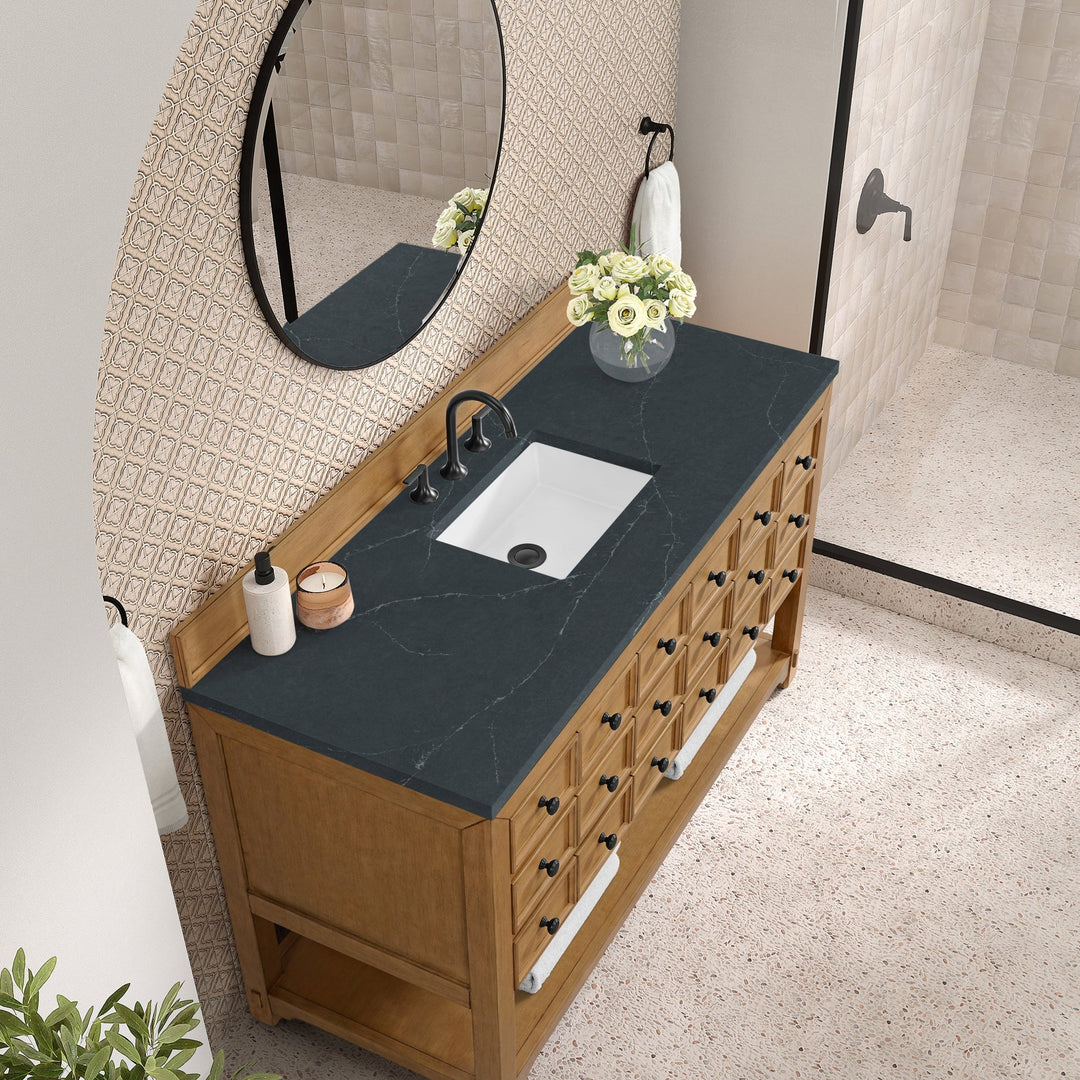 Malibu 60" Single Vanity, Amber Birch w/ 3 CM Charcoal Soapstone Top