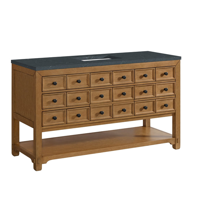 Malibu 60" Single Vanity, Amber Birch w/ 3 CM Charcoal Soapstone Top