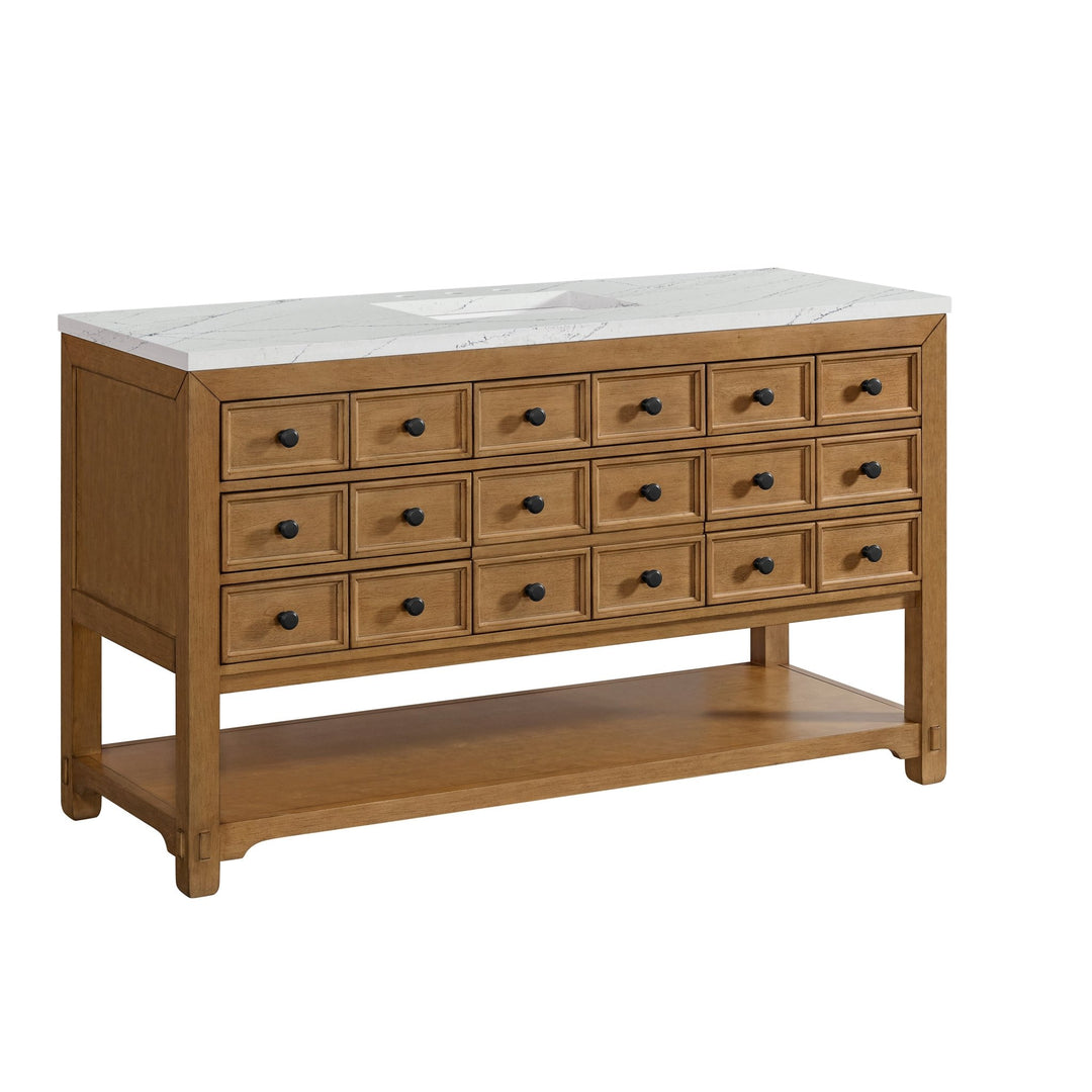 Malibu 60" Single Vanity, Amber Birch w/ 3 CM Ethereal Noctis Top w/ FreePower Wireless Charger