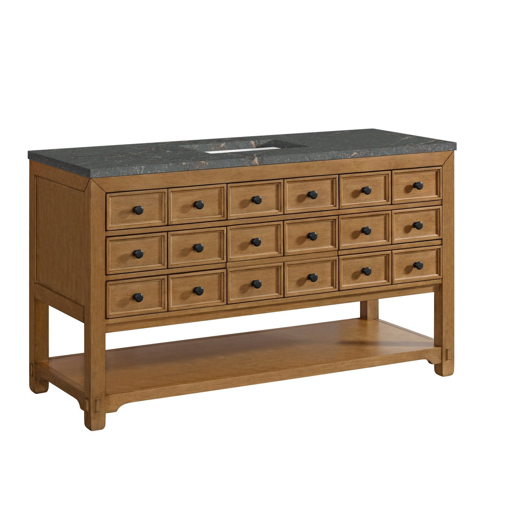 Malibu 60" Single Vanity, Amber Birch w/ 3 CM Parisien Bleu Top