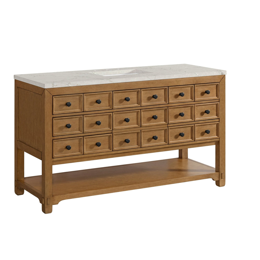 Malibu 60" Single Vanity, Amber Birch w/ 3 CM Victorian Silver Top w/ FreePower Wireless Charger