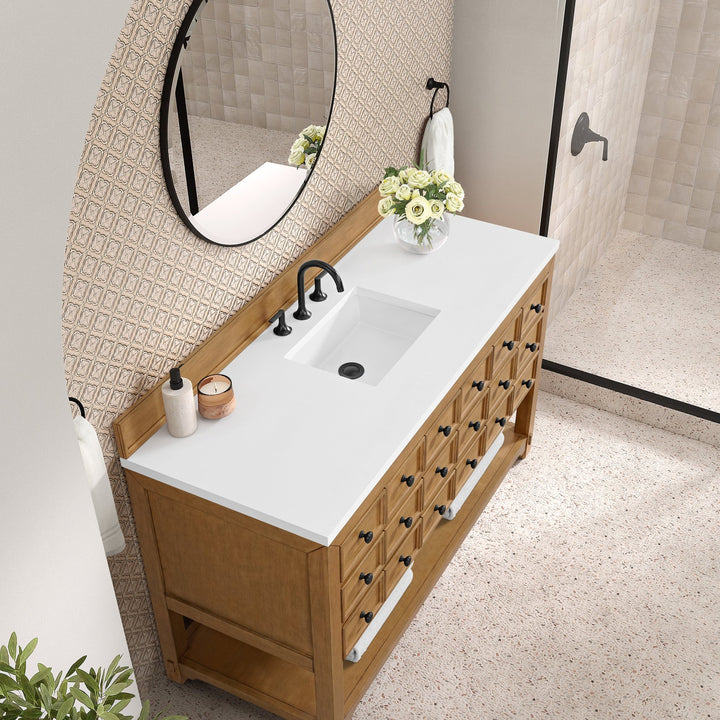 Malibu 60" Single Vanity, Amber Birch w/ 3 CM White Zeus Top
