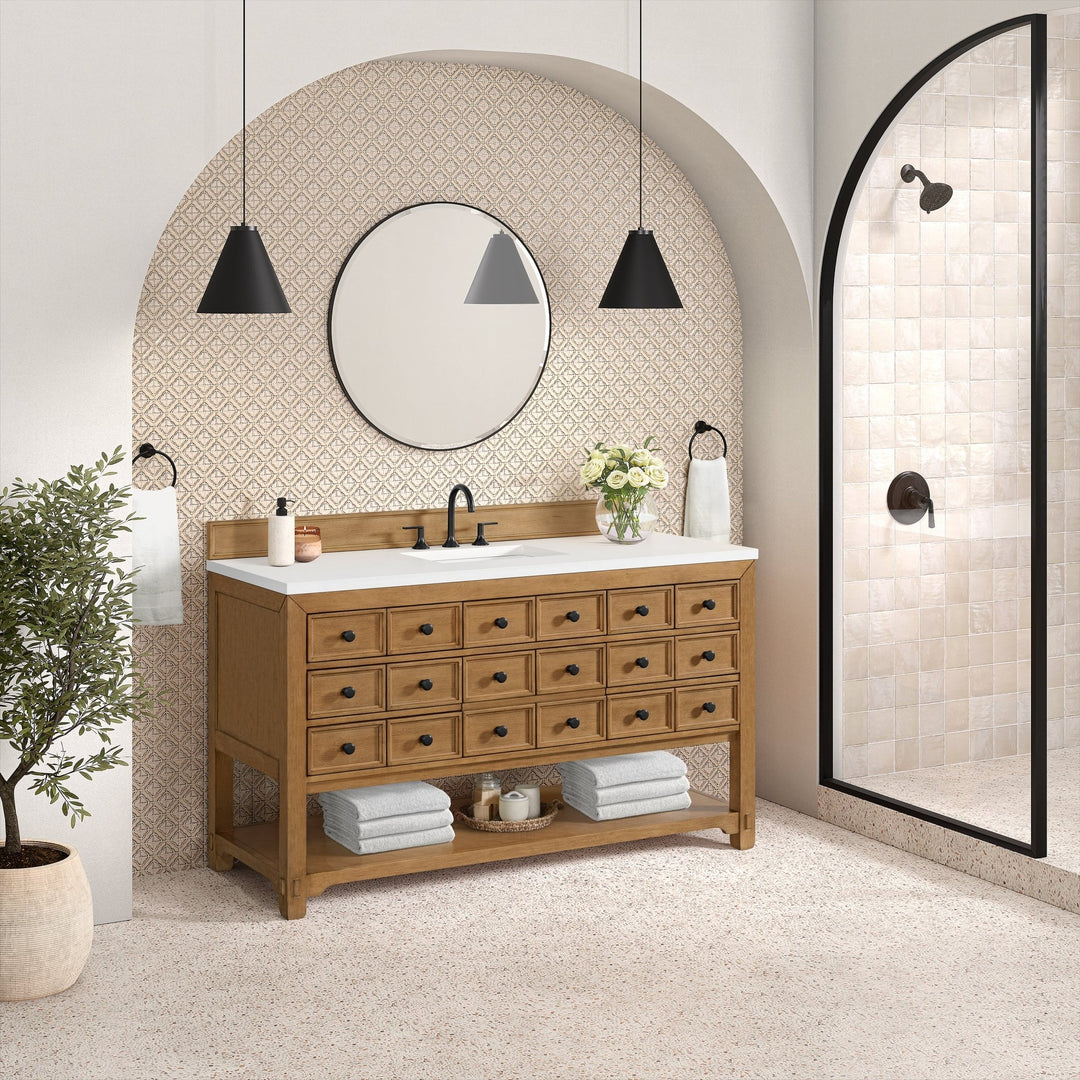 Malibu 60" Single Vanity, Amber Birch w/ 3 CM White Zeus Top